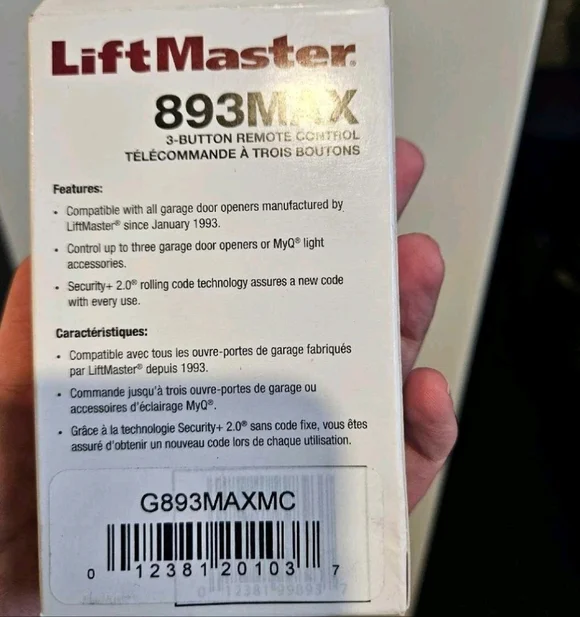 LiftMaster 893MAX 3-Button Remote Control - Picture 2 of 2